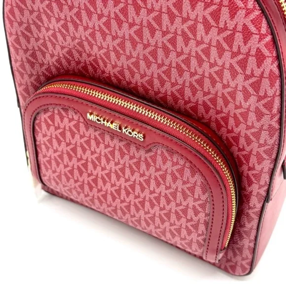Michael Kors Jaycee Medium Signature Logo Backpack Cherry - Picture 10 of 12